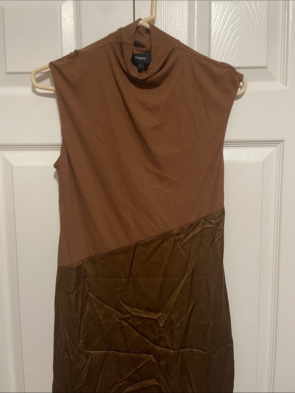 Theory Two-Tone Brown Sleeveless Mock Neck Dress